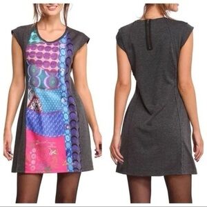 Desigual Serai Dress Patchwork Cap Sleeves Size Medium Gray